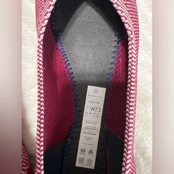Rothy’s The Round Toe Flats Berry Red Knit Blue Trim Size 7.5 EUC Washable - Picture 7 of 9